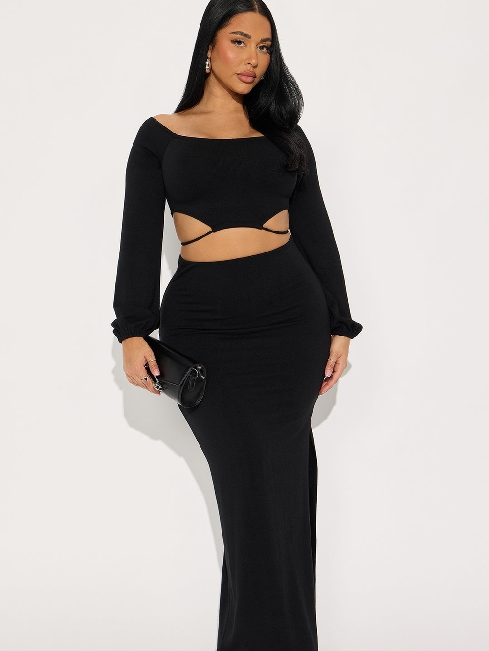 Black Cutout Long Sleeve Maxi Set